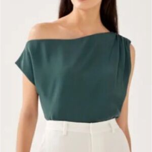 Love Bonito Women Size 8 Emerald Green Kristen Asymmetrical Drape Blouse NWT
